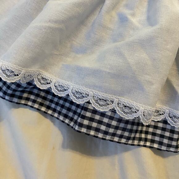 Vintage Winnie The Pooh Dress 2T Black White Gingham Pinafore USA Made Lace - Picture 5 of 16